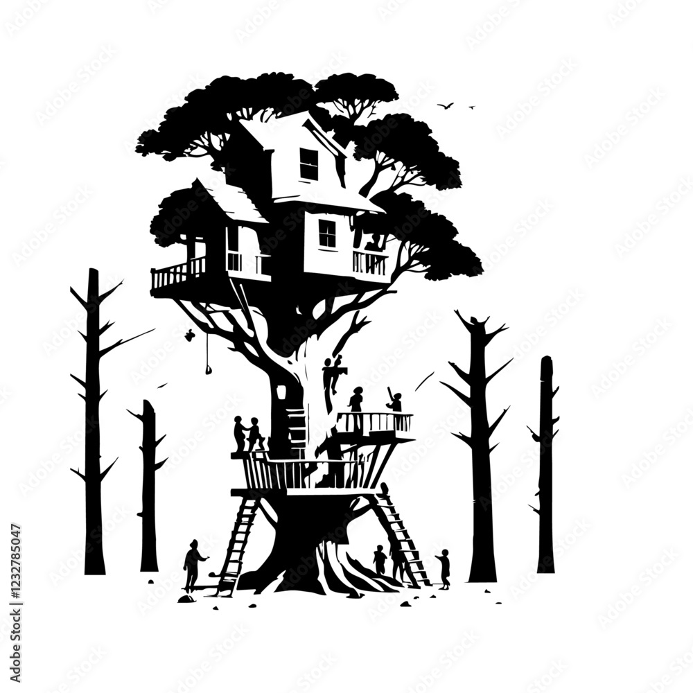 Fototapeta premium Tree House Vector Logo Design