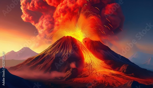 AIgenerated Volcanic Eruption A Majestic Display of Molten Lava at , January , Showcasing the Power and Beauty of Earths Fury photo