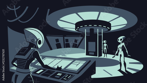 Futuristic science lab with space aliens vector image
