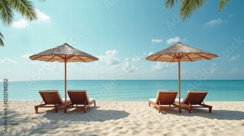 Wallpaper Mural Lounge chairs on the beach Torontodigital.ca