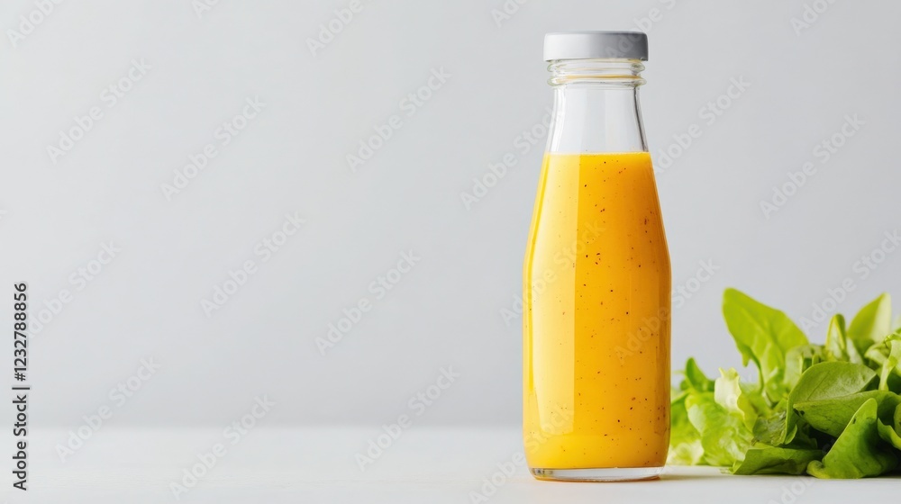 fresh homemade salad dressing in a bottle with lettuce fresh homemade salad dressing in a bottle with lettuce