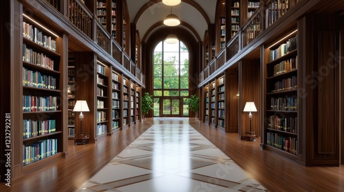 Wallpaper Mural Elegant Library Interior with Towering Bookshelves and Natural Light Streaming In Torontodigital.ca