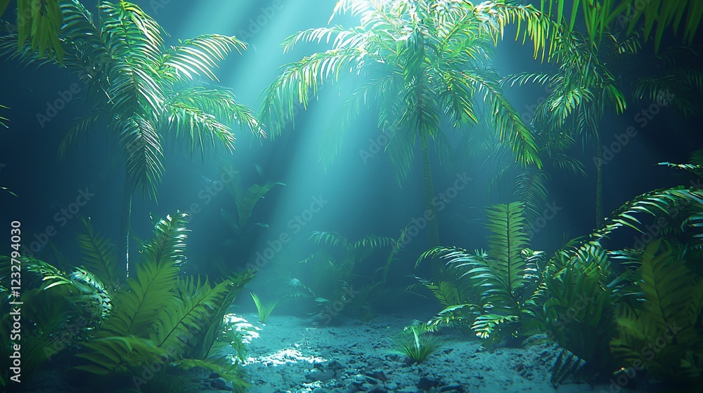 Obraz premium Mystical Tropical Forest Sunlight Through Palms