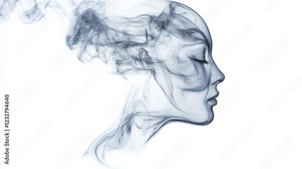abstract smoke portrait of a woman's face in profile abstract smoke portrait of a woman's face in profile