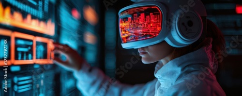 A person using virtual reality technology in a futuristic setting. photo