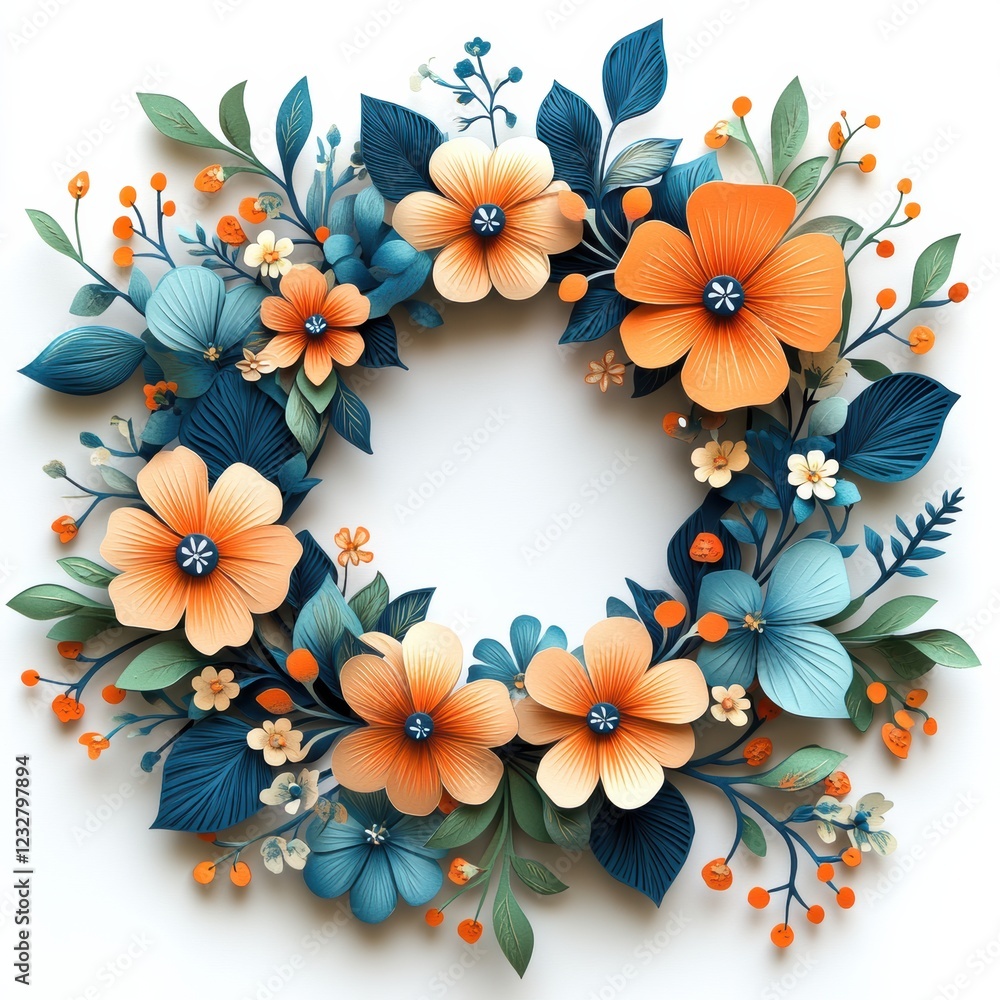 Delicate Floral Wreath in Paper Cut Style for Elegant Decor Delicate Floral Wreath in Paper Cut Style for Elegant Decor