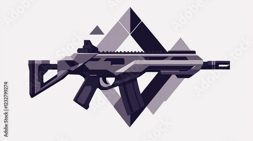 A modern firearm is presented in a stylized design showcasing geometric patterns and a sleek silhouette photo