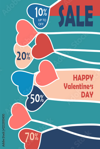 Valentine day, 14 february, heard. Vector illustration.
