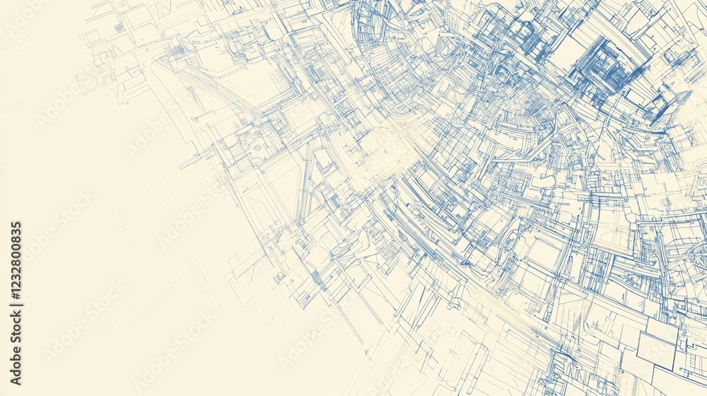 Obraz premium Detailed architectural blueprint of urban layout showcasing interconnected streets and structures in a complex design. Generative AI