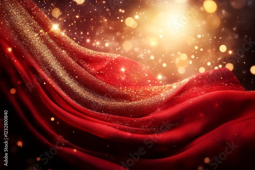 Elegant Red Fabric with Sparkles and Glitter in Soft Background