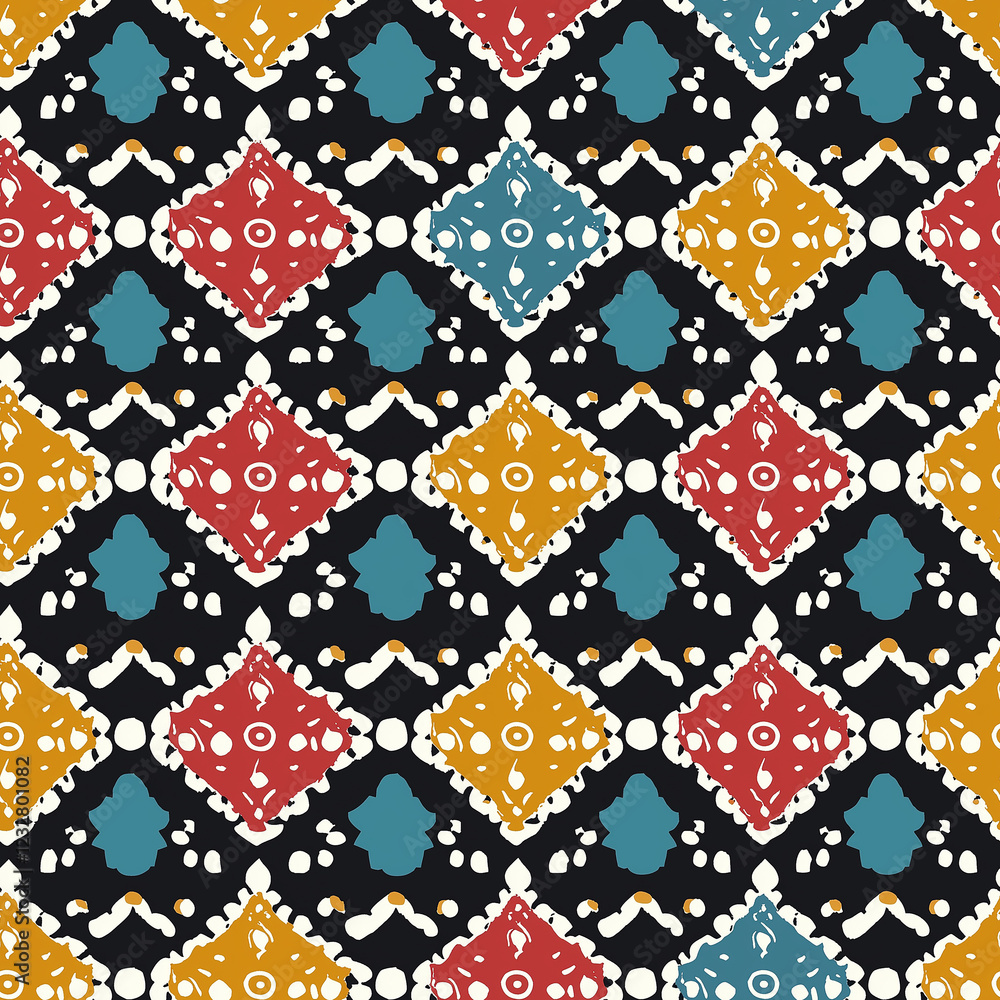 Vibrant bandhani seamless pattern motif textile design colorful fabrics contemporary art aesthetic perspective Vibrant bandhani seamless pattern motif textile design colorful fabrics contemporary art aesthetic perspective