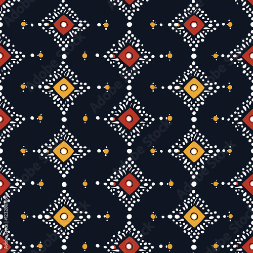 Traditional bandhani seamless pattern design vibrant motif textile art dark background decorative style cultural heritage photo