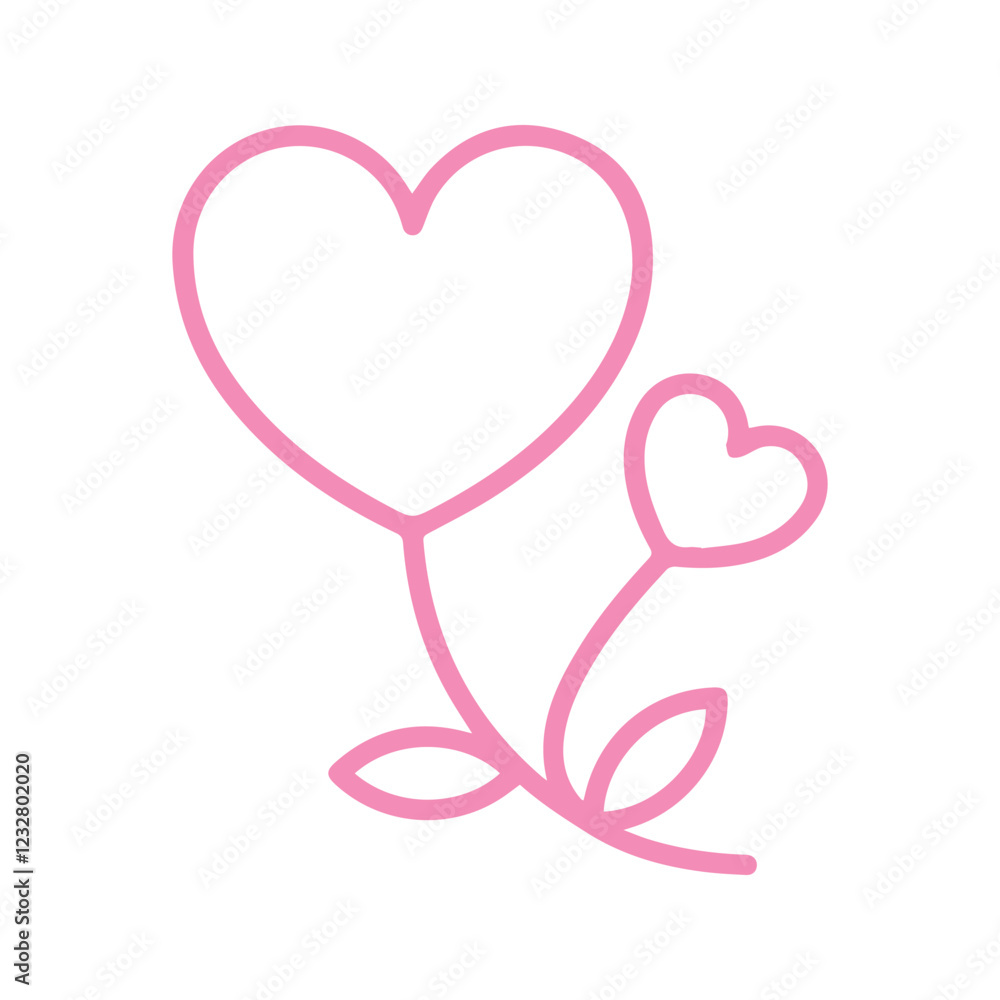 Flower Icon In Pink Color. Illustration of Flowers With Heart Symbols. Garden Decoration Plants. Flower Icon In Pink Color. Illustration of Flowers With Heart Symbols. Garden Decoration Plants.