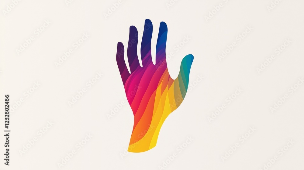 Obraz premium Colorful hand silhouette showcasing vibrant gradients in an abstract design on a light background. Generative AI
