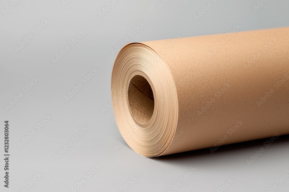 Roll of brown kraft paper on gray background Roll of brown kraft paper on gray background