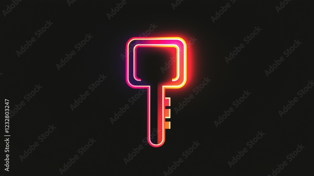 Bright neon key symbol representing security and access on a dark background, shining with vibrant colors. Generative AI Bright neon key symbol representing security and access on a dark background, shining with vibrant colors. Generative AI