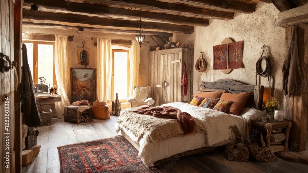 Cozy Rustic Bedroom with Natural Light and Warm Textiles Decor Cozy Rustic Bedroom with Natural Light and Warm Textiles Decor