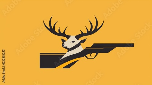 Design featuring a stylized deer and rifle against a vibrant yellow background showcasing hunting themes. Generative AI photo