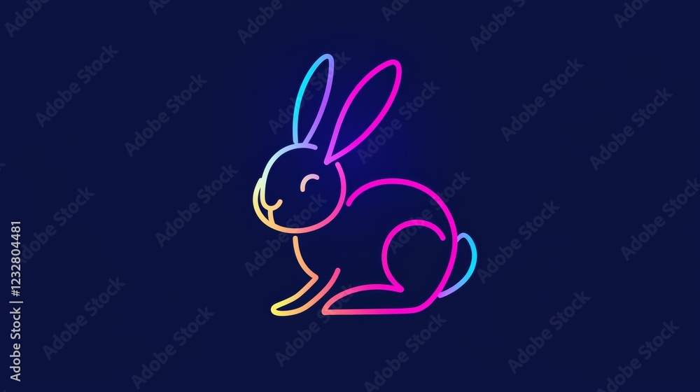 Colorful neon rabbit silhouette on a dark background during a festival or celebration event. Generative AI Colorful neon rabbit silhouette on a dark background during a festival or celebration event. Generative AI