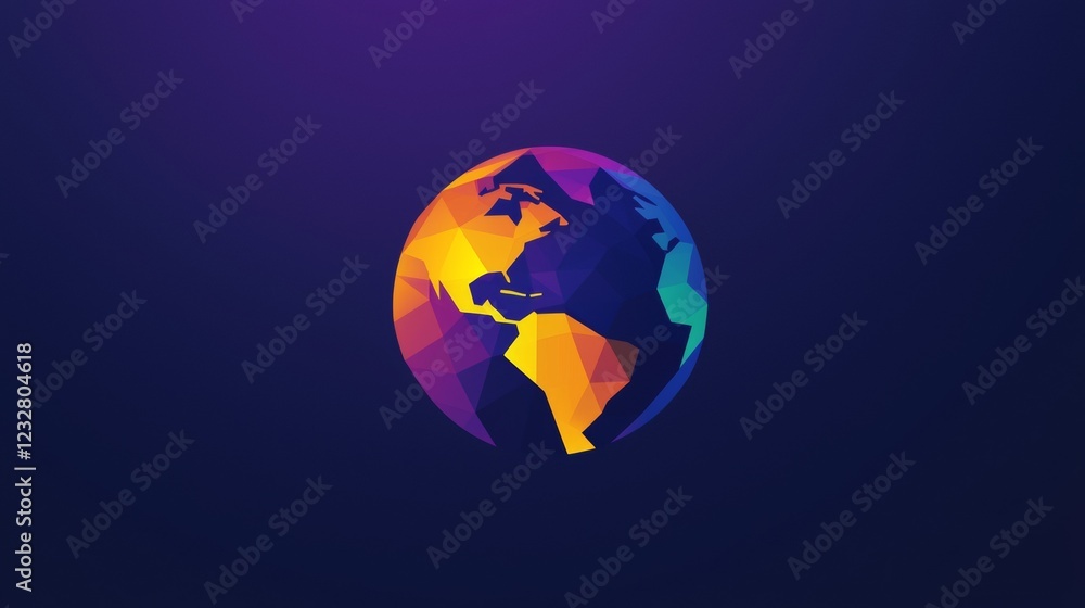Fototapeta premium Colorful geometric representation of Earth showcasing vibrant continents in a modern design style. Generative AI