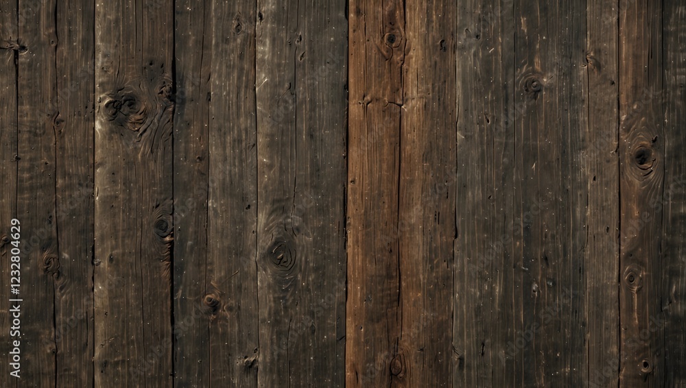 Naklejka premium Close-up of vertical wooden planks with dark texture, visible knots, and rustic feel