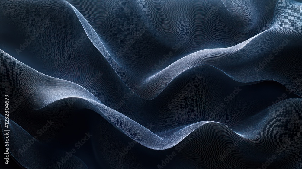 Fototapeta premium Dark blue fabric waves, elegant texture, studio shot, background design