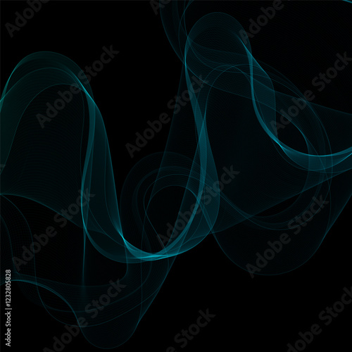 Blue Smoky abstract wave on a black background. Vector design element. If Template for advertisement, banner, brochure, screen saver. Eps 10