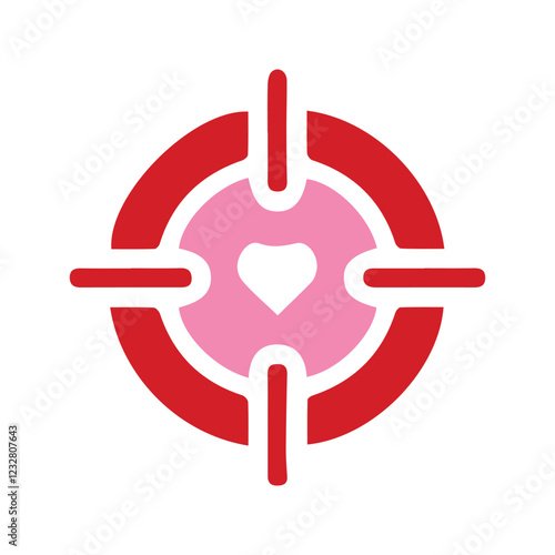 Arrow Target Board Icon in Red. Illustration of a dart target board with a heart symbol. Shooting Target Board.