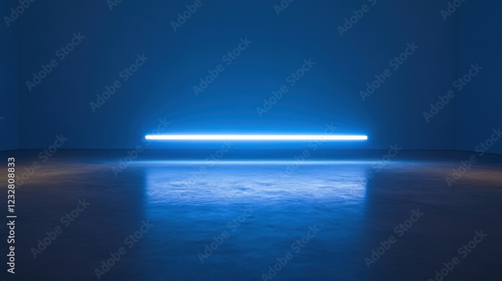 empty room with a bright blue fluorescent light and dark floor empty room with a bright blue fluorescent light and dark floor