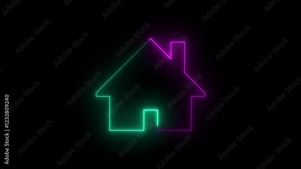 Neon line home icon. Neon line Cool linear animated home icon. Neon home icon animation, shiny symbol. glowing House, home building animation. Neon line home icon. Neon line Cool linear animated home icon. Neon home icon animation, shiny symbol. glowing House, home building animation.