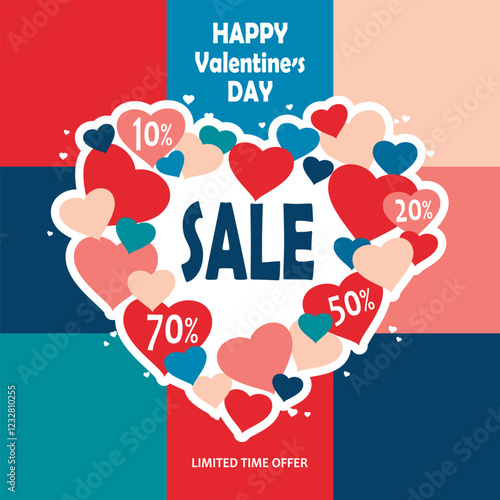 Valentine day, 14 february, heard, sale. Vector illustration.