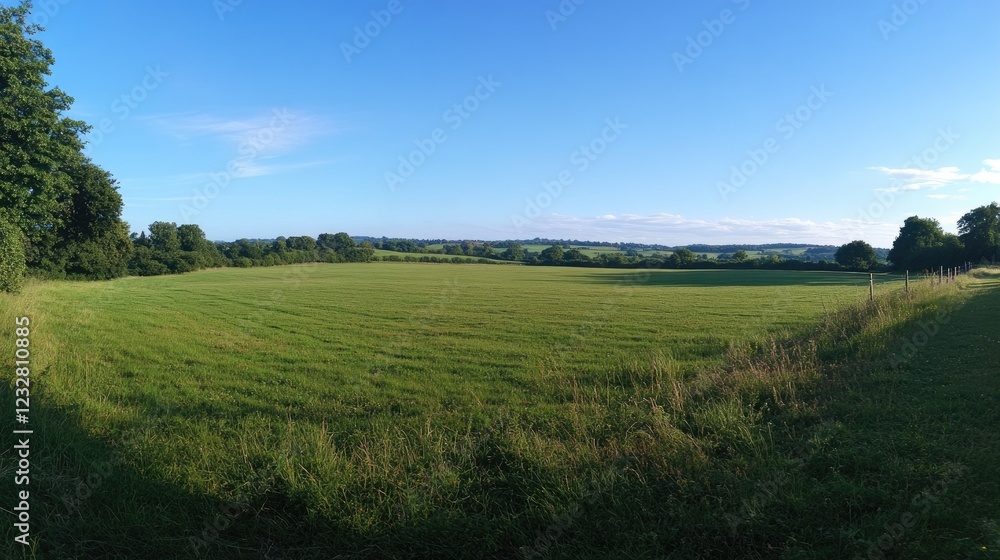 Serene Green Field Under a Vast Blue Sky Serene Green Field Under a Vast Blue Sky