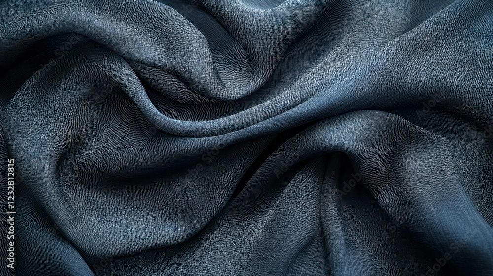 Fototapeta premium Draped dark blue silk fabric, textured background, design