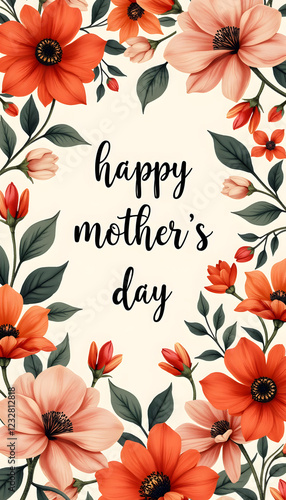 Happy Mother's Day floral illustration with orange and pink flowers