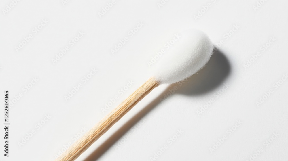 close up of a single cotton swab on a white background close up of a single cotton swab on a white background