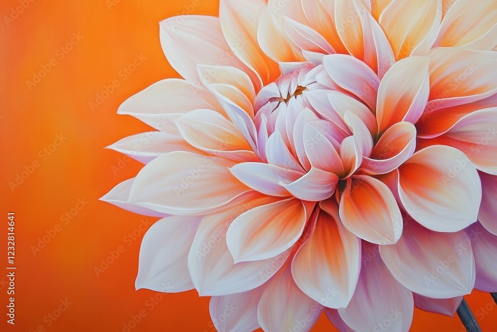 Obraz premium A Peach and White Dahlia Flower Against Orange Background