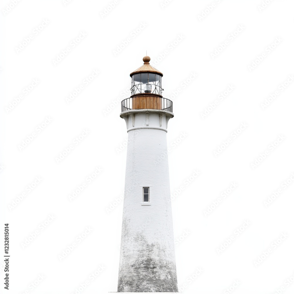 tall white lighthouse with brown top isolated on white background tall white lighthouse with brown top isolated on white background