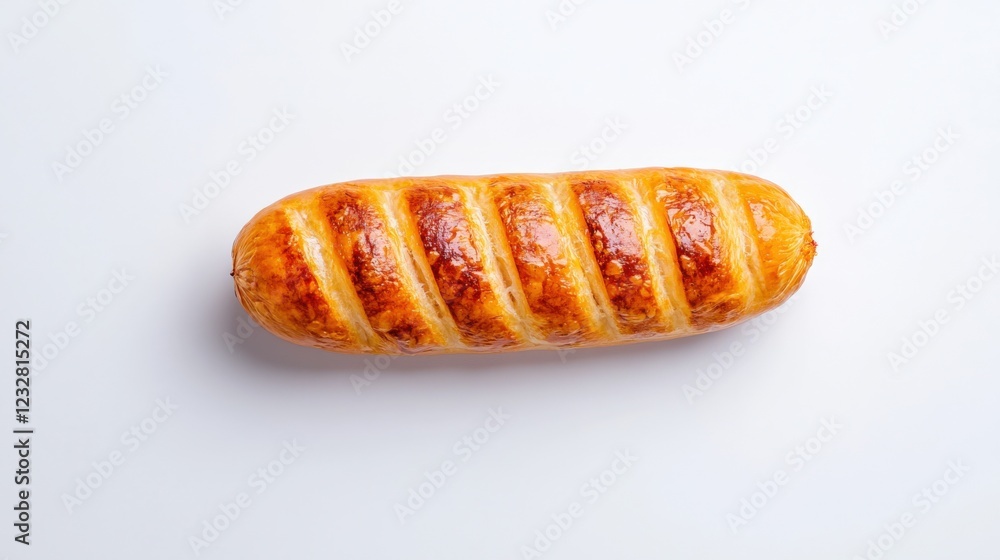 freshly baked sausage roll on a white background freshly baked sausage roll on a white background