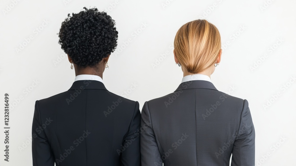 Two Businesswomen Stand Back To Back Showing Diversity Two Businesswomen Stand Back To Back Showing Diversity