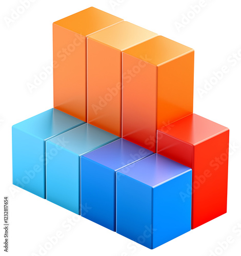 3d icon of bar graph, isometric view, transparent background
