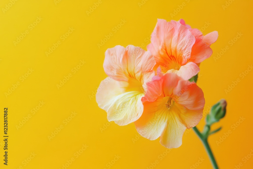 Fototapeta premium Peach and Yellow Flowers Against a Yellow Background
