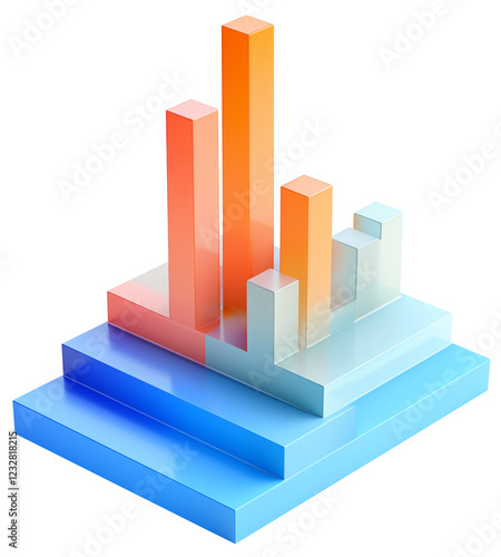 3d icon of bar graph, isometric view, transparent background