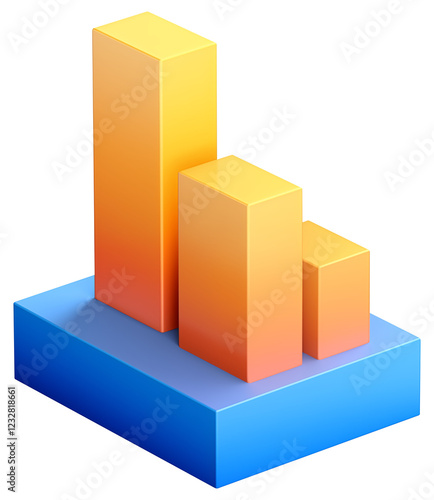 3d icon of bar graph, isometric view, transparent background