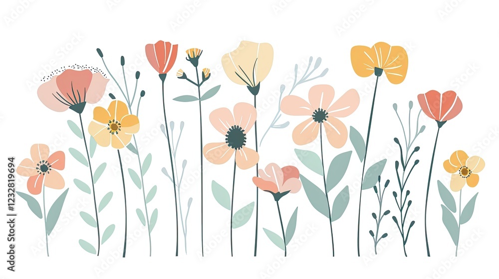Naklejka premium Cute, simple line art of flowers 