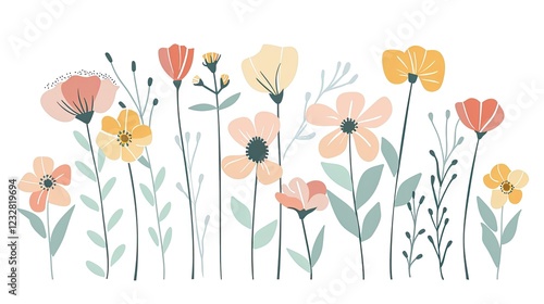 Wallpaper Mural Cute, simple line art of flowers  Torontodigital.ca