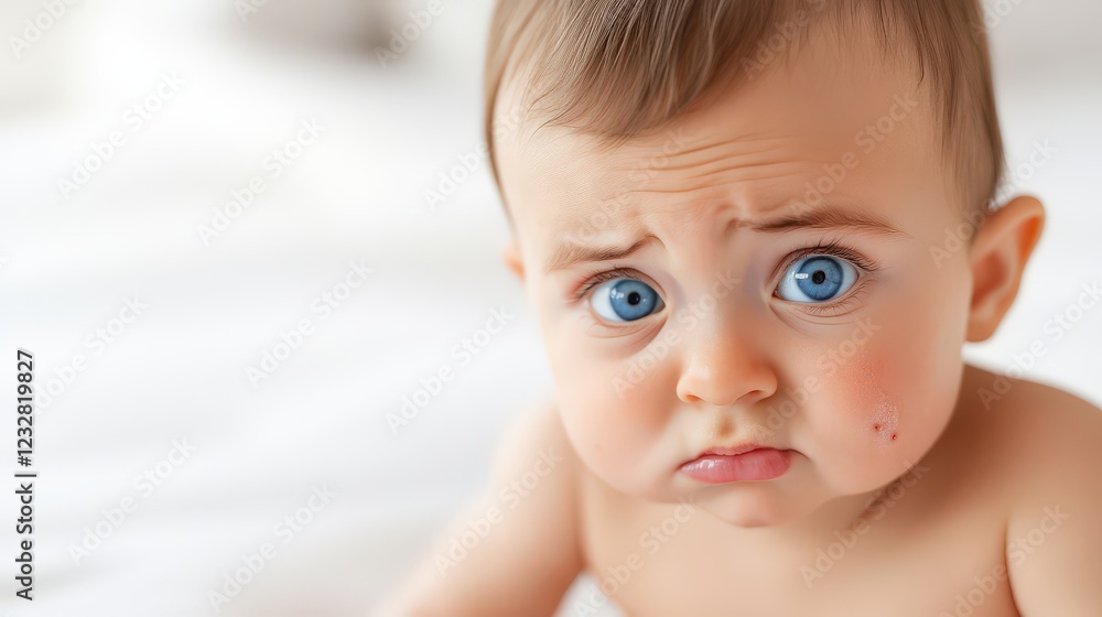 Adorable Baby With Blue Eyes Shows Slight Frown Adorable Baby With Blue Eyes Shows Slight Frown