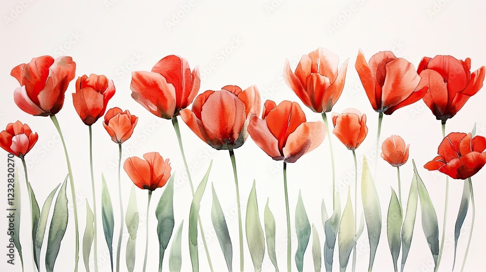 Fototapeta premium Watercolor Red Tulips