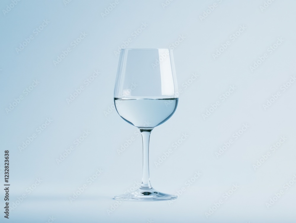 clear wine glass filled with water on a light blue background clear wine glass filled with water on a light blue background
