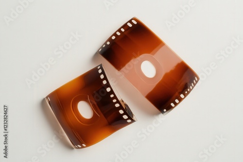 two pieces of broken vintage film negative on white background photo