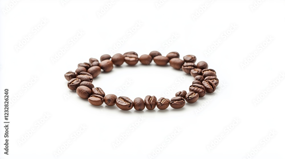 Circular arrangement of coffee beans on a white background with copy space image Circular arrangement of coffee beans on a white background with copy space image